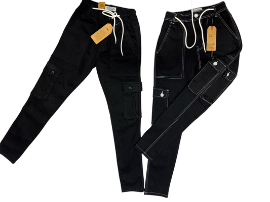 Baggy Fit Cargo 7 Pocket Jeans - Black stitch